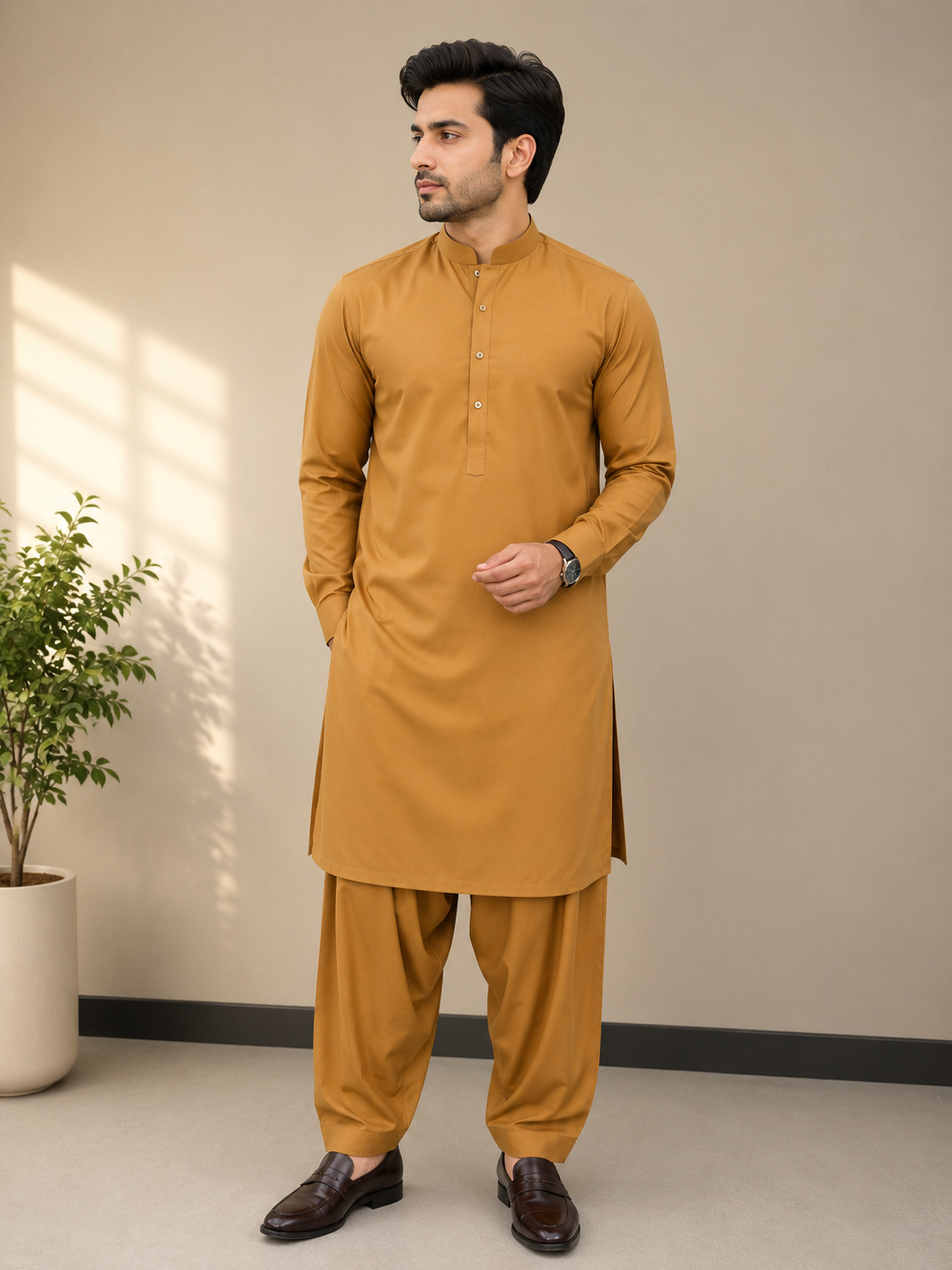 Men's Light Brown Cotton Unstitched Sui
