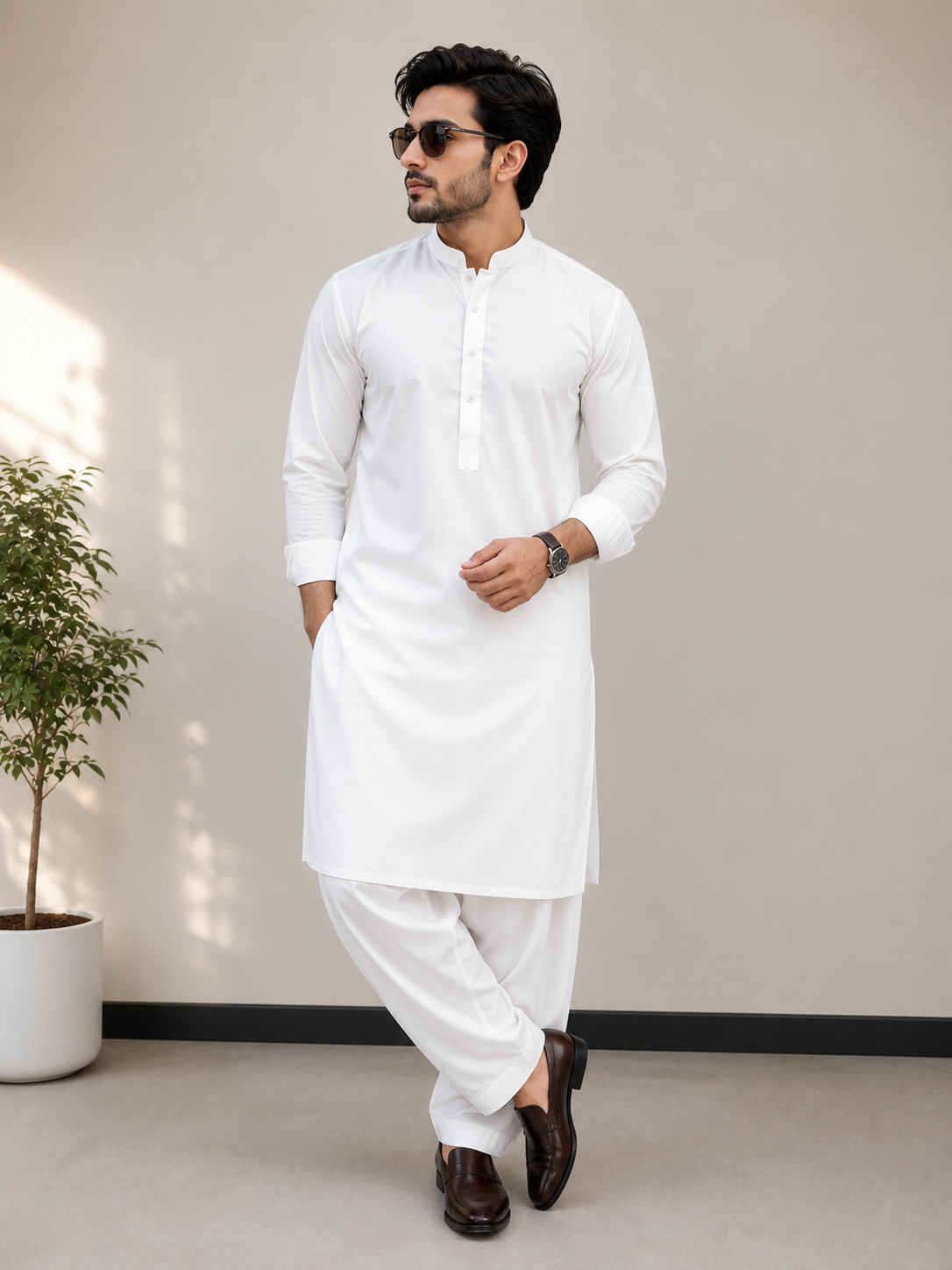 Men's Half White Cotton Unstitched Suit