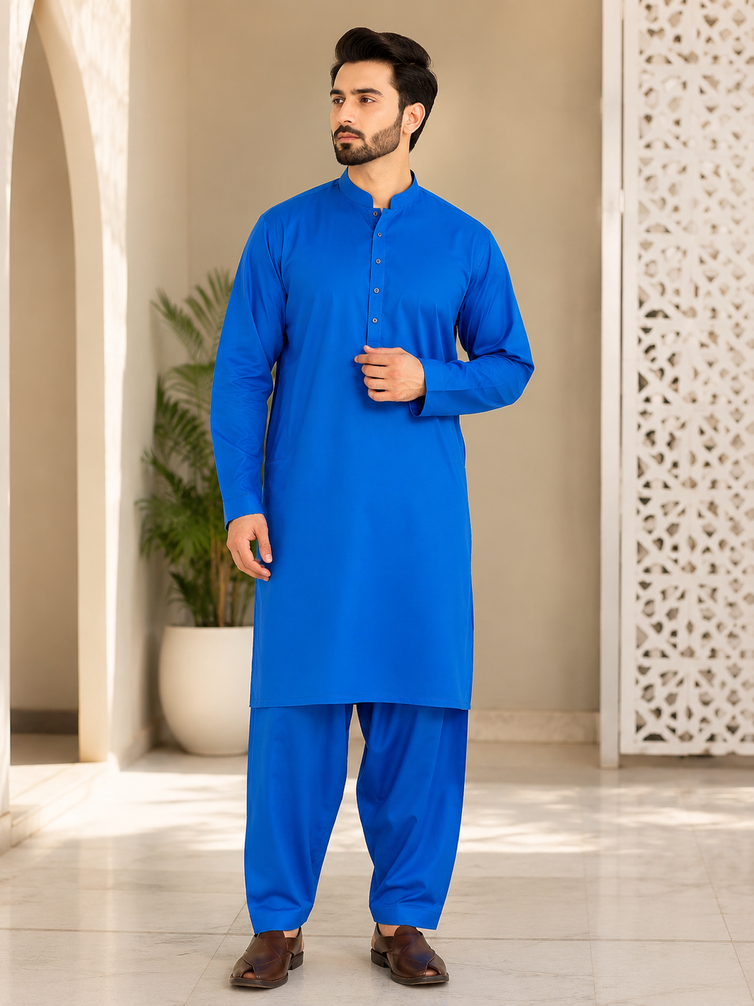 Men's Light Blue Cotton Unstitched Suit