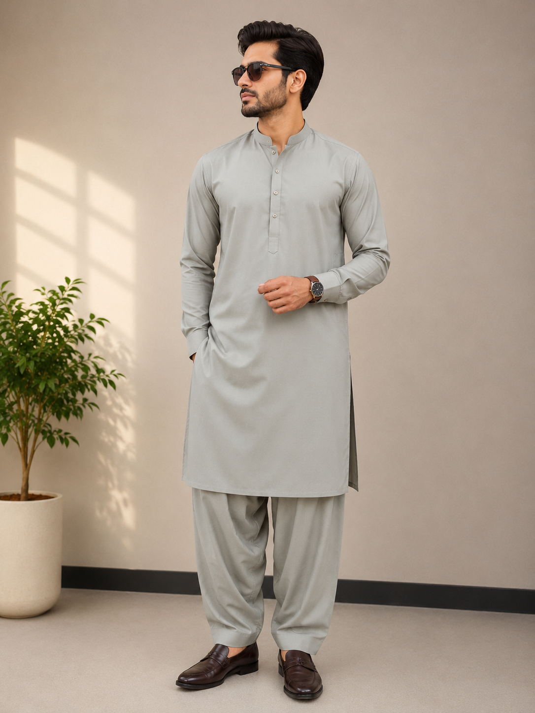 Men's Sea Green Cotton Unstitched Suit