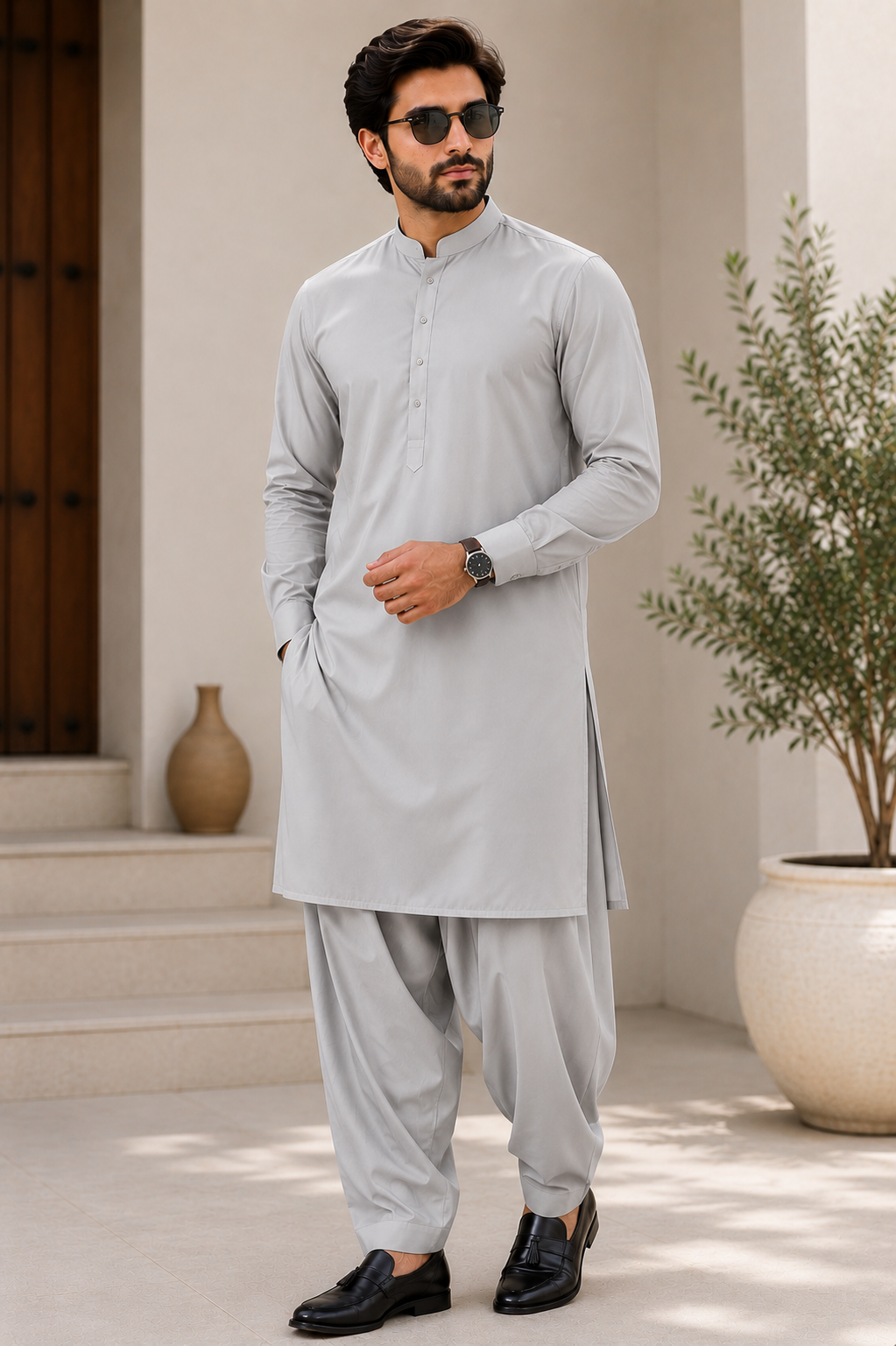 Men's Light Gray Unstitched Cotton Suit – Wash & Wear