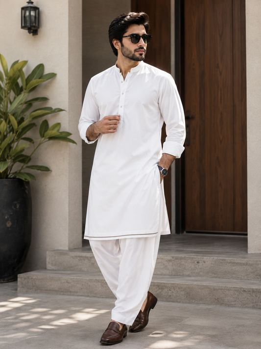 Premium Boski Half White Ivory – Men’s Unstitched Shalwar Kameez Fabric