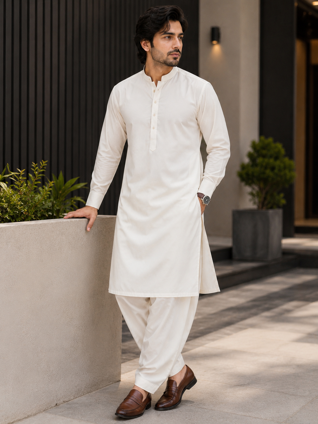 Premium Pure White Boski – Men’s Unstitched Shalwar Kameez Fabric