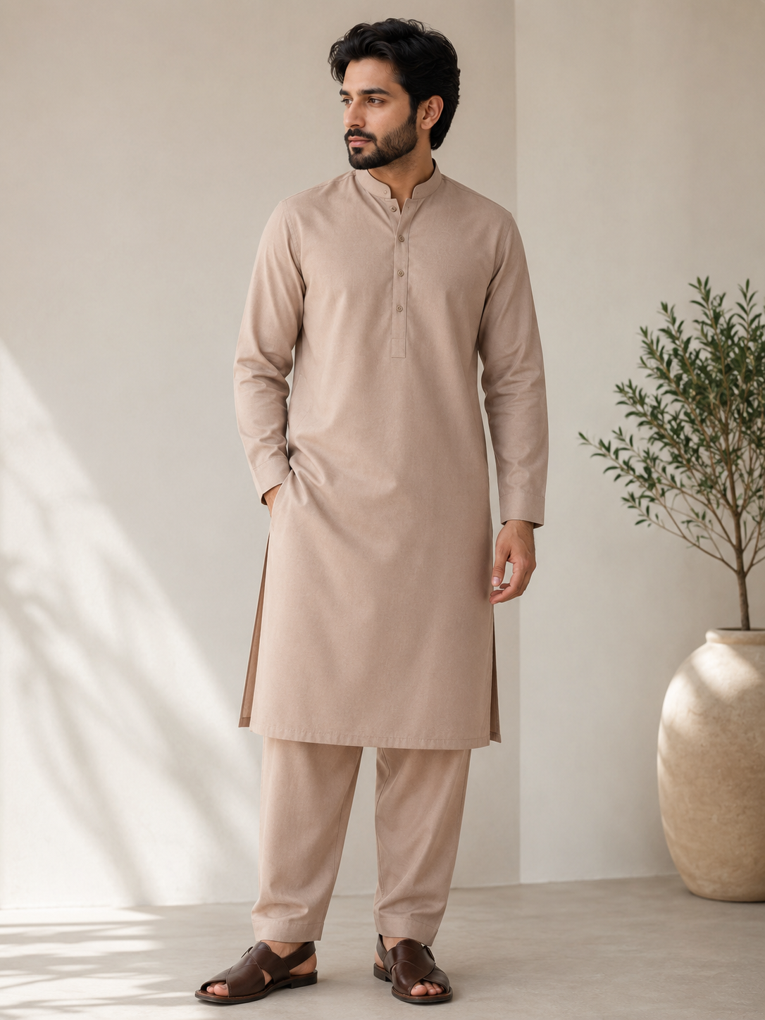 Men's Skin Cotton Unstitched Suit