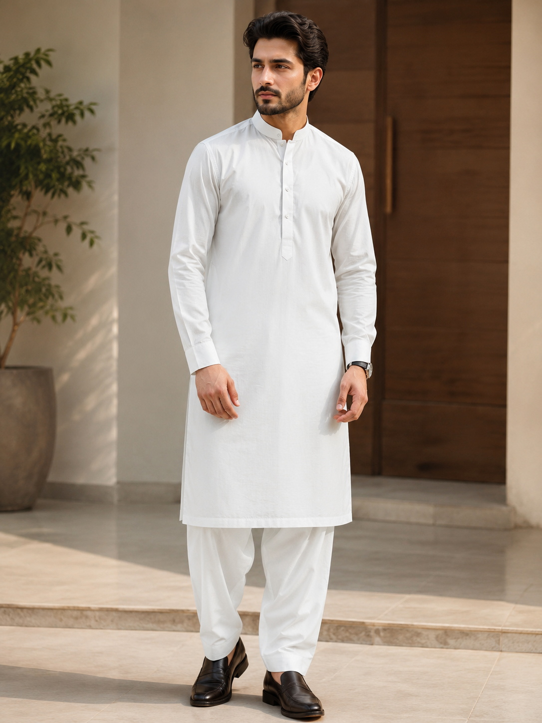 Men's White Cotton Unstitched Suit
