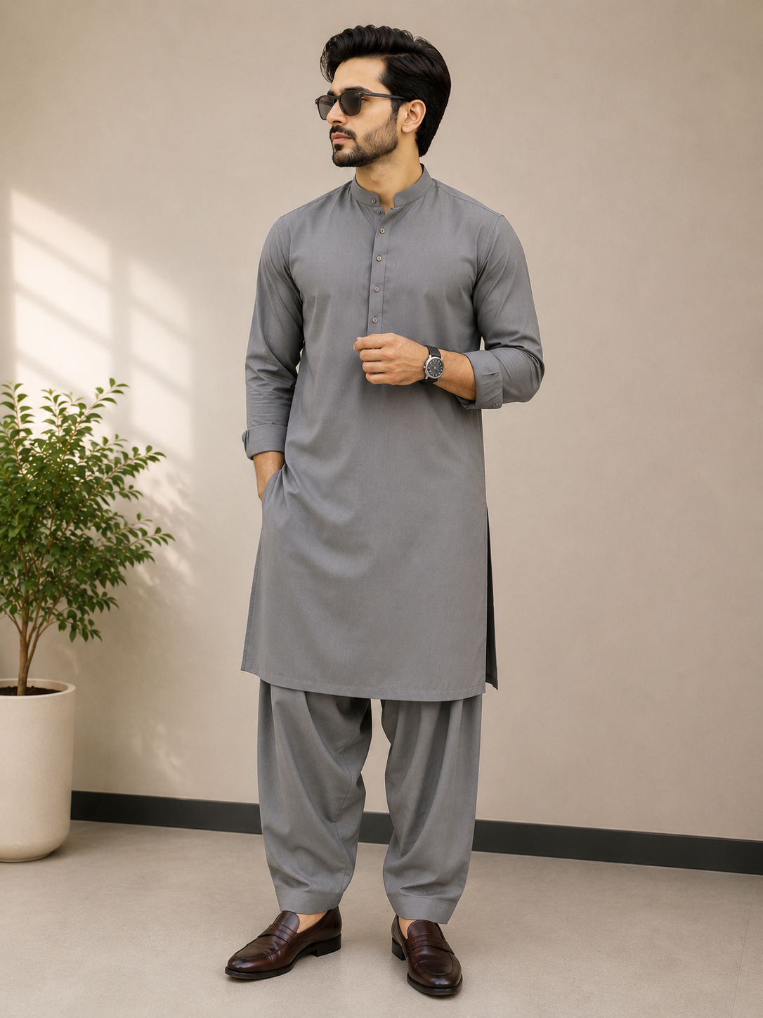 Men's Dark Gray Cotton Unstitched Suit