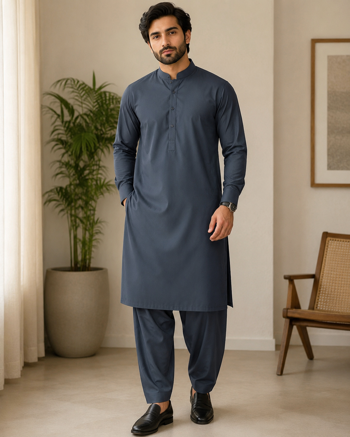 Men's Steel Blue Unstitched Wash & Wear Suit