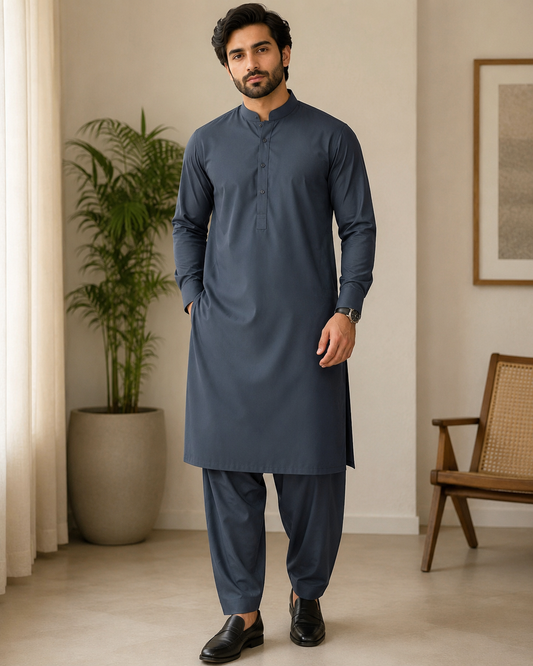 Men's Steel Blue Unstitched Wash & Wear Suit