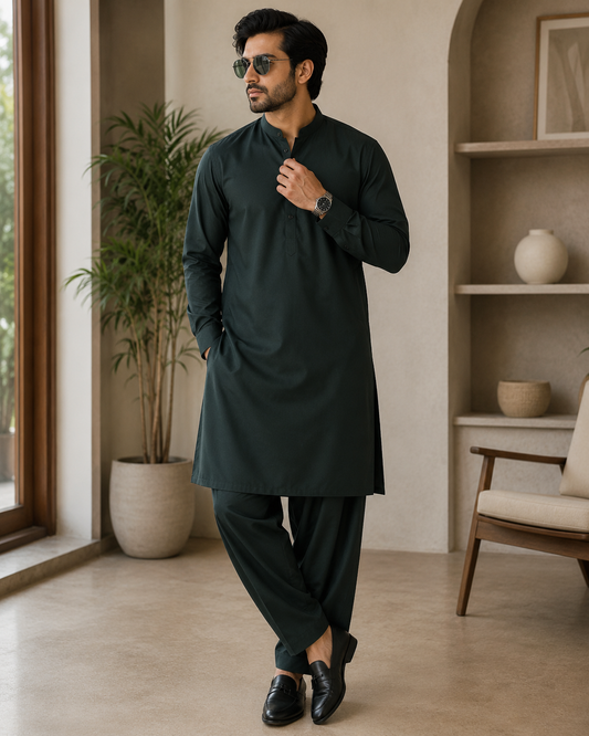 Men's Dark Green Unstitched Lawrner Cepure Wash & Wear Suit