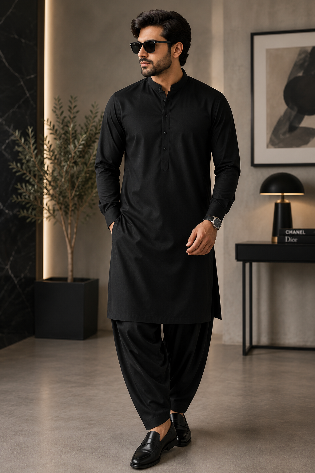Men's Black Unstitched Lawrner Cepure Wash & Wear Suit