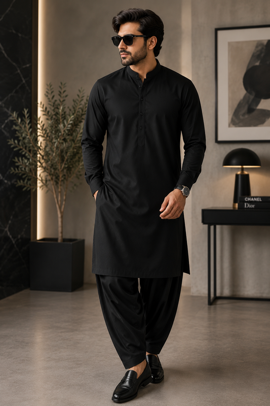 Men's Black Unstitched Lawrner Cepure Wash & Wear Suit