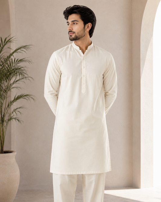 Men's Cream White Unstitched Lawrner Cepure Wash & Wear Suit