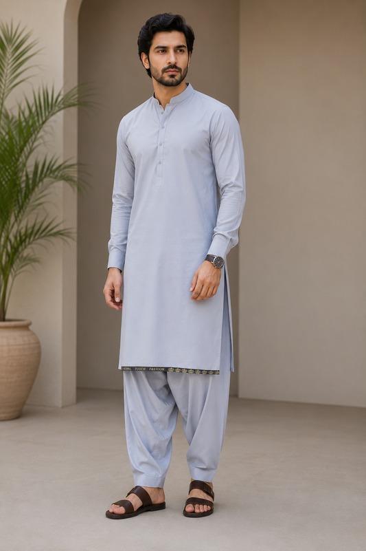 Men's Ice Blue Unstitched Lawrner Cepure Wash & Wear Suit