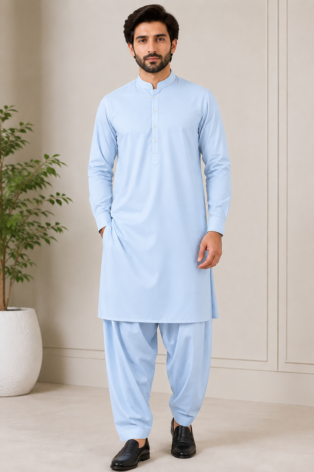 Men's Sky Blue Washing Wear Unstitched Suit