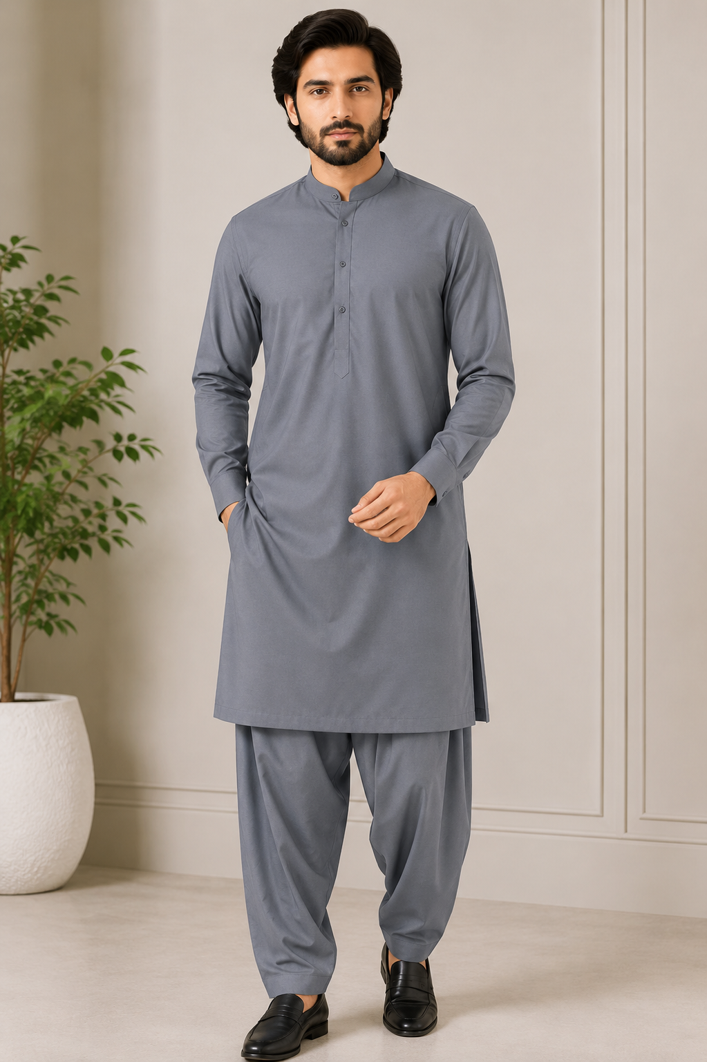 Charcoal Gray Washing Wear Men's Shalwar Kamee