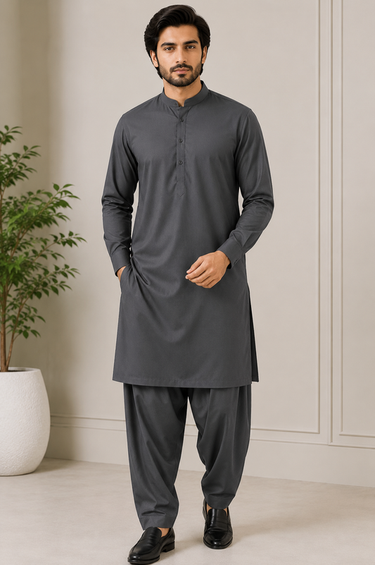 Dark Charcoal Gray Washing Wear Men's Shalwar Kameez