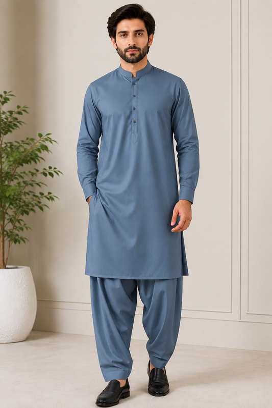 Steel Blue Washing Wear Men's Shalwar Kameez