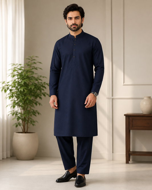 Navy Blue Tybo Washing Wear Men's Shalwar Kameez