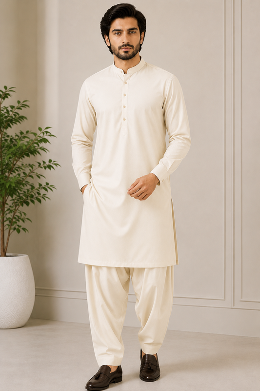 Men's Half White Tybo Wash & Wear Unstitched Suit