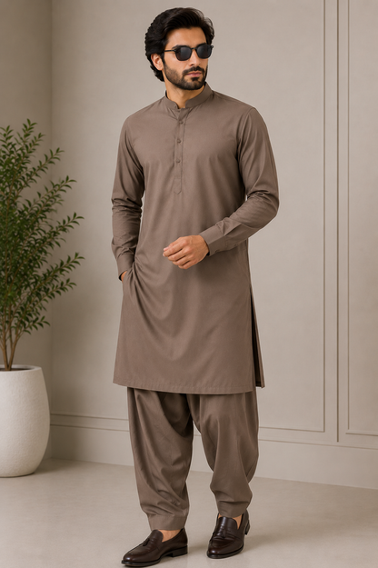 Men's Dark Brown Tybo Wash & Wear Unstitched Suit
