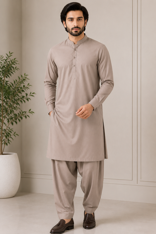 Men's Light Brown Unstitched Cotton Suit – Wash & Wear