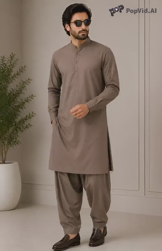 Men's Dark Brown Tybo Wash & Wear Unstitched Suit